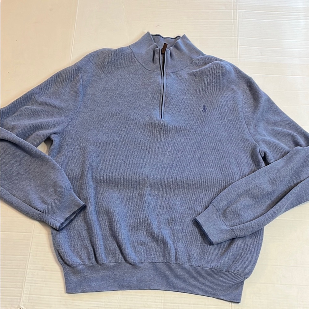 Polo Ralph Lauren-XXL-Light Blue-100% Pima cotton, Mock neck, Zip-Up, Sweater.